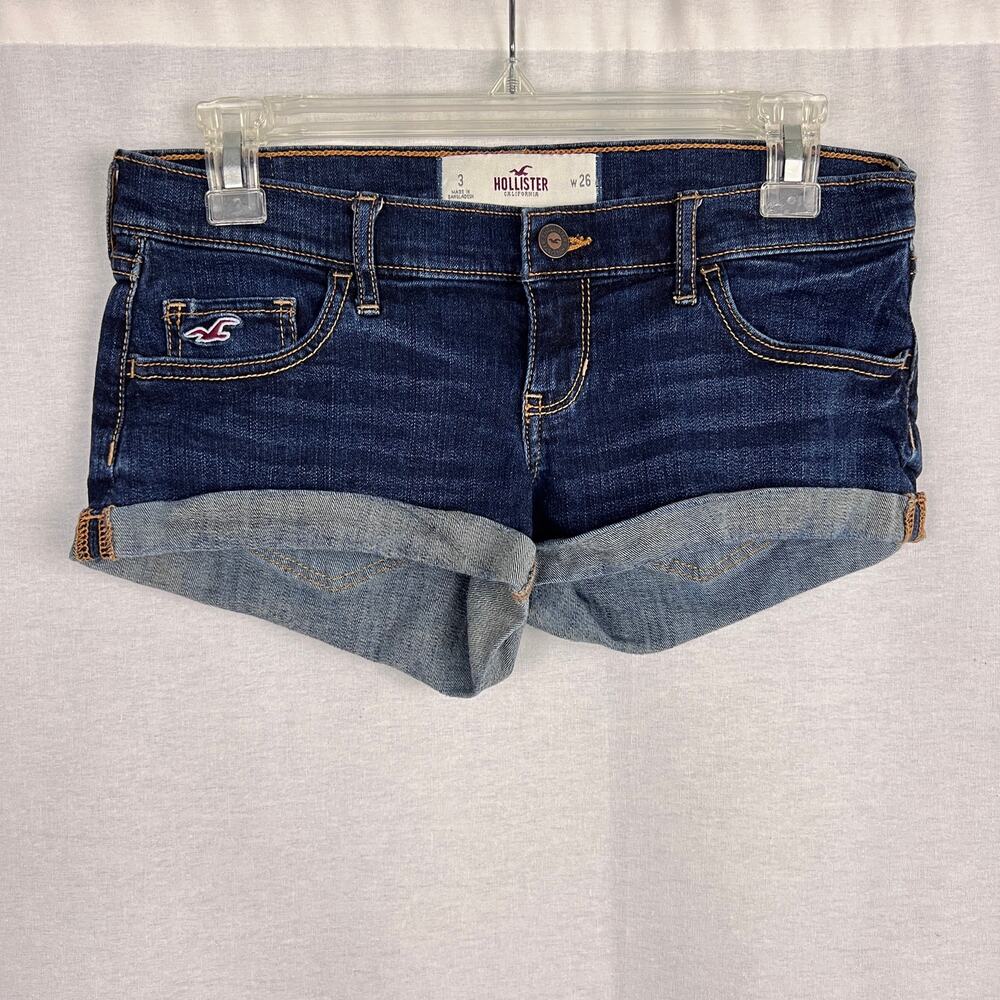 Y2K Hollister Shorts Juniors 3 Low Rise Micro Mini Denim Dark Blue Summer Preppy